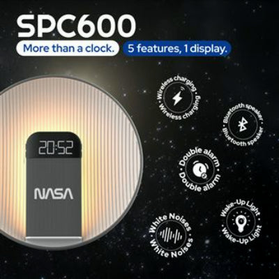 Enceinte bluetooth, réveil, lumière et chargeur smartphone à induction NASA