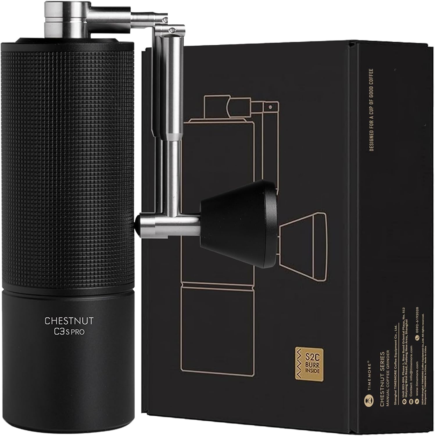 TIMEMORE Moulin à café manuel Chestnut C3S Pro Tout métal Avec réglage précis de la mouture Acier inoxydable et meules coniques Poignée pliable Récipient à grains 25 g Noir
