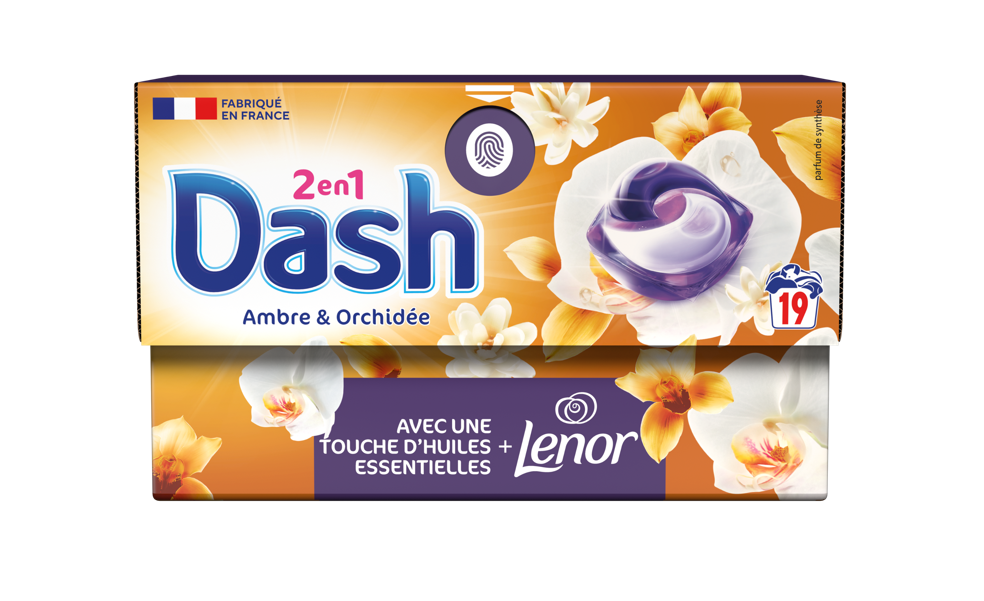 DASH Tablettes 2-en-1 Ambre et Orchidée, 19 doses