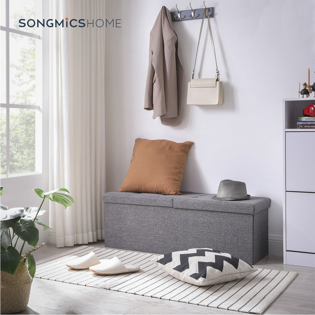 JOYFURNOS Banc de rangement pliable avec couvercle – Gris Ardoise, 38 x 110 x 38 cm, bo?te de rangement, supporte jusqu'à 300 kg – idéal pour l'entrée, le salon ou la chambre