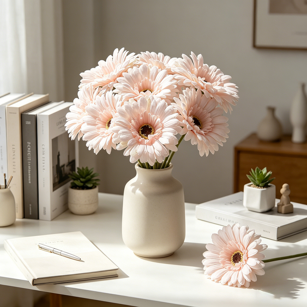 Yuejia 3 pièces Fleurs de gerbera artificielles en soie 9,05 po / 23 cm, décoration mariage, maison, vérandas et table, fausses marguerites chrysanthèmes, décoration fête et maison, rose