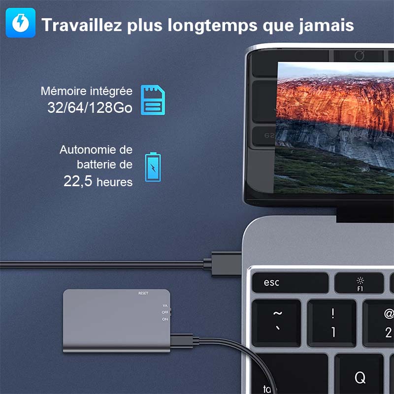 Rexsun L810 Enregistreur vocal numérique 64 Go, enregistrement à une touche, ABS + alliage d'aluminium, Gris