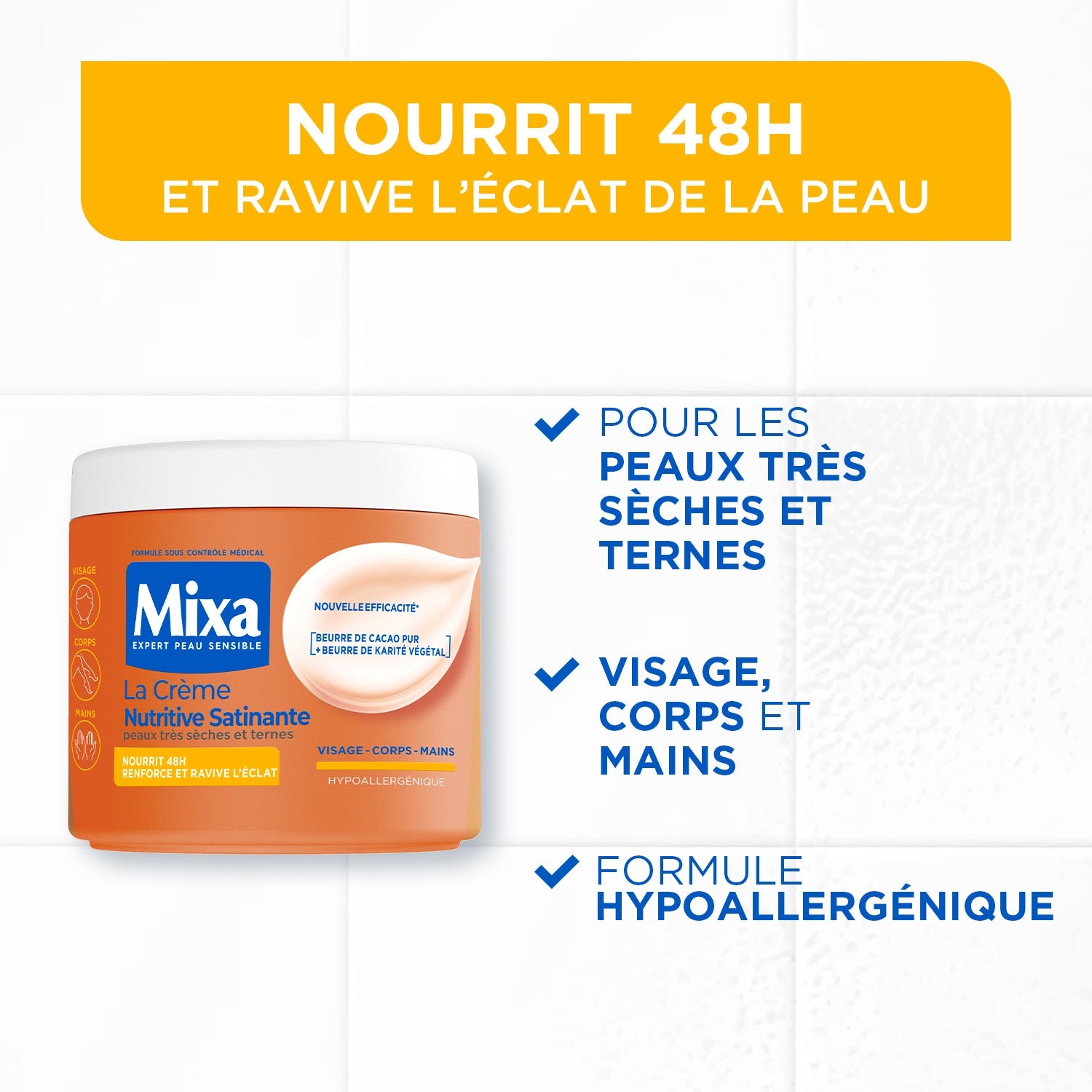 Mixa Crème Hydratante Anti-Mat Beurre de Cacao Karité 400 ml