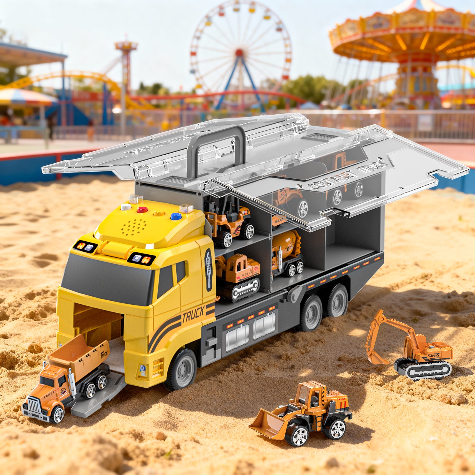 Ensemble de jouets de véhicules de camion de construction pour garçons avec tapis de jeu et voiture en métal moulé sous pression, camion de transport pour enfants 3-8 ans