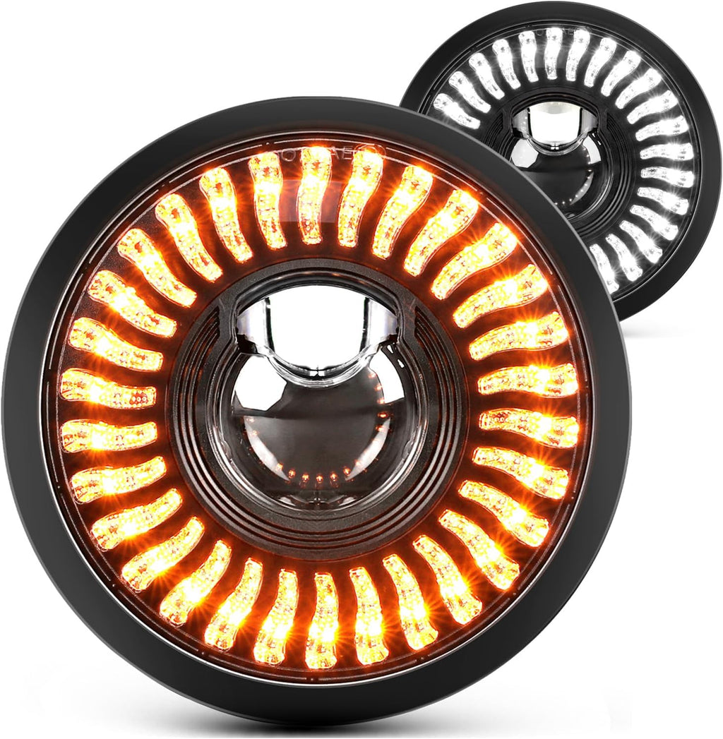 BraveWAY Phare avant de moto LED 5,75 pouces anti-éblouissement, phare rond de 5 3/4 pouces avec projecteur faisceau haut/bas, DRL blanc ambré