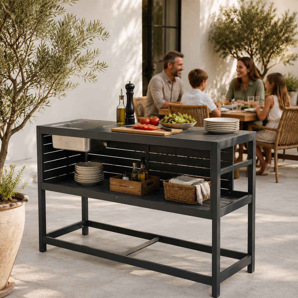 TERRABETA Table de travail en aluminium pour cuisine d'extérieur avec seau à glace en acier inoxydable