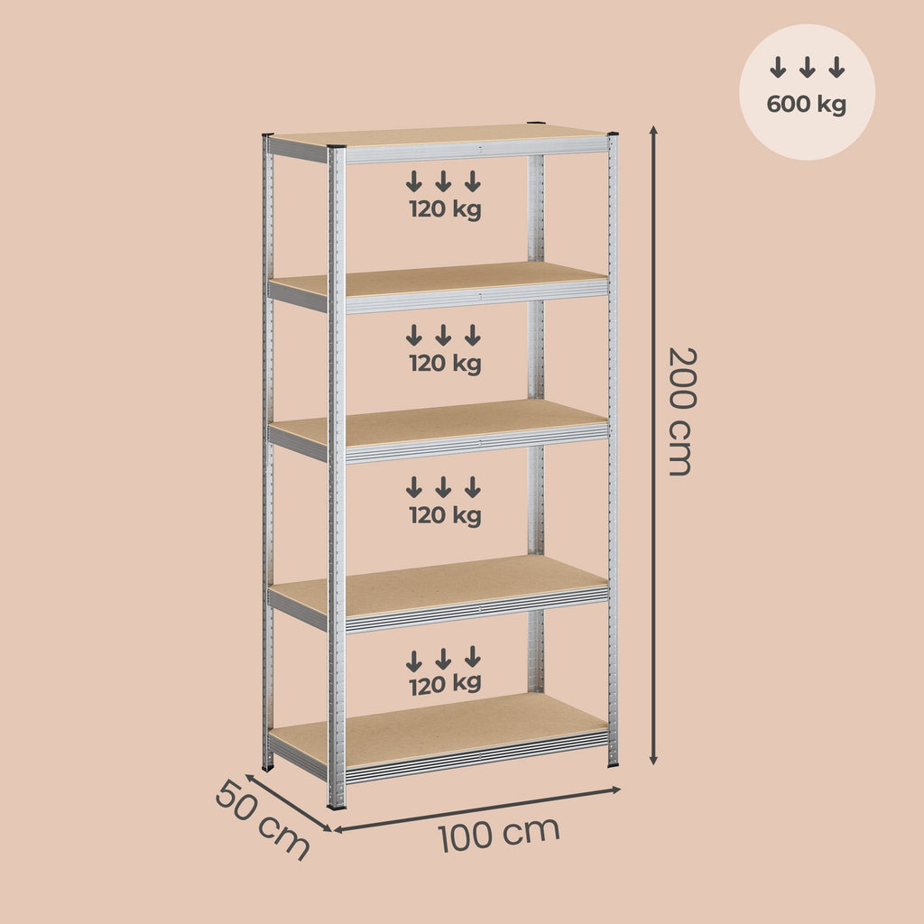 Ochama Étagère de charges lourdes, étagère de stockage, étagère de cave, structure en acier, 5 étagères réglables, Argent