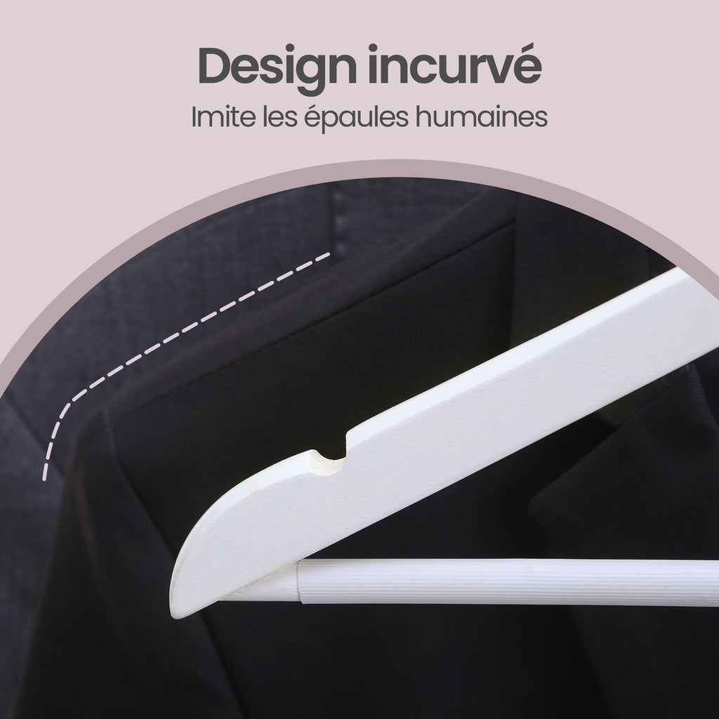 JOYFURNOS Cintres en Bois Blanc & Argent (Lot de 20) – Encoches sur les Épaules, Crochet Pivotant à 360°, Barre Antidérapante pour Pantalons – Parfait pour Costumes, Chemises & Manteaux