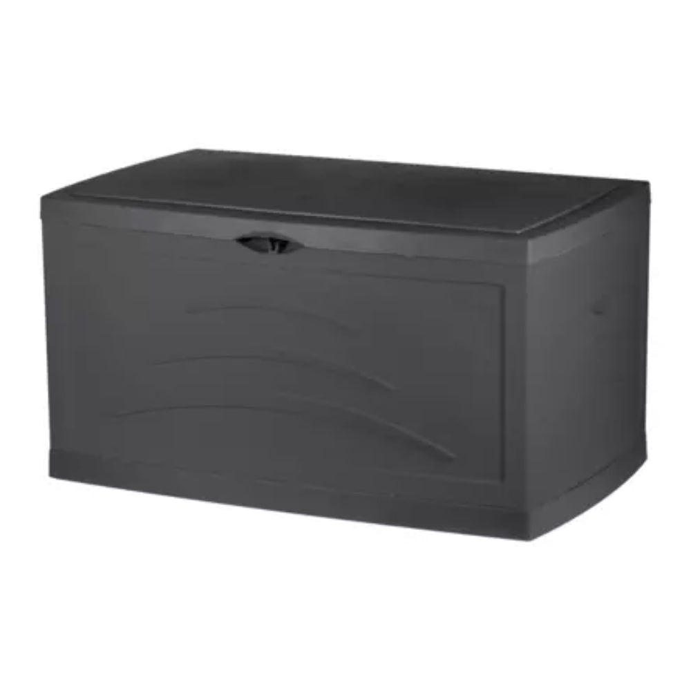 EDA Malle de jardin Gris anthracite SERENA 310 L Cadenassable avec roulettes - anti étouffement - anti UV Produit à monter sans outils Dim.121 x 55 x 66 cm