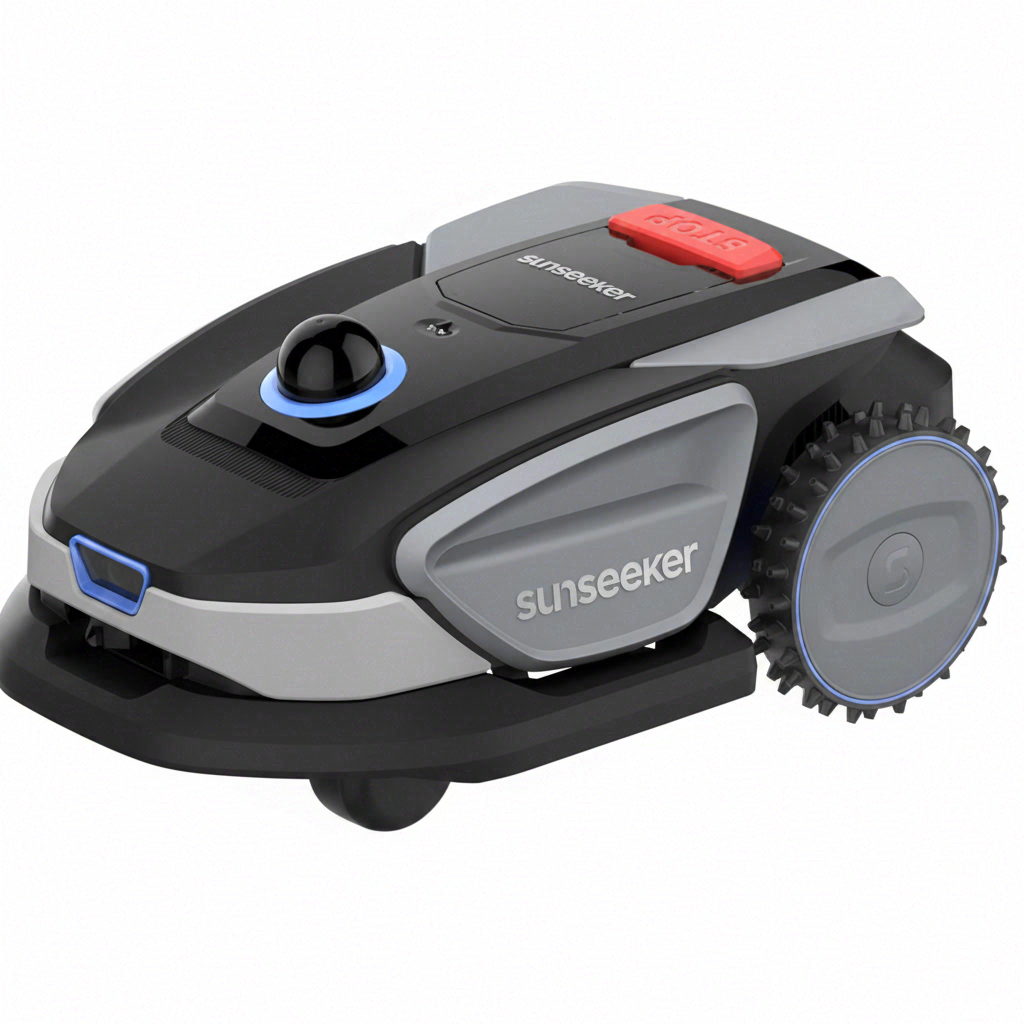 Sunseeker S4 Robot Tondeuse Sans Fil à Périmètre pour 1000 m² – LiDAR 360° et Vision IA, Cartographie Automatique, Évitement Intelligent des Obstacles, Multi-Zones, Contrôle Via Application