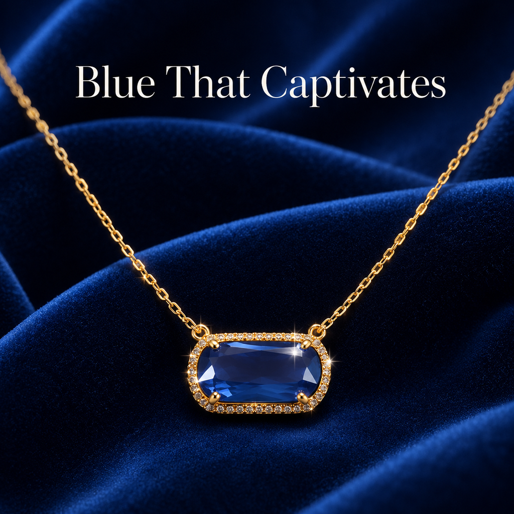 Collier VoxorAI hypoallergénique en pierre naturelle, collier en zircon, pendentif en cristal, chaîne clavicule, toutes saisons, bleu "