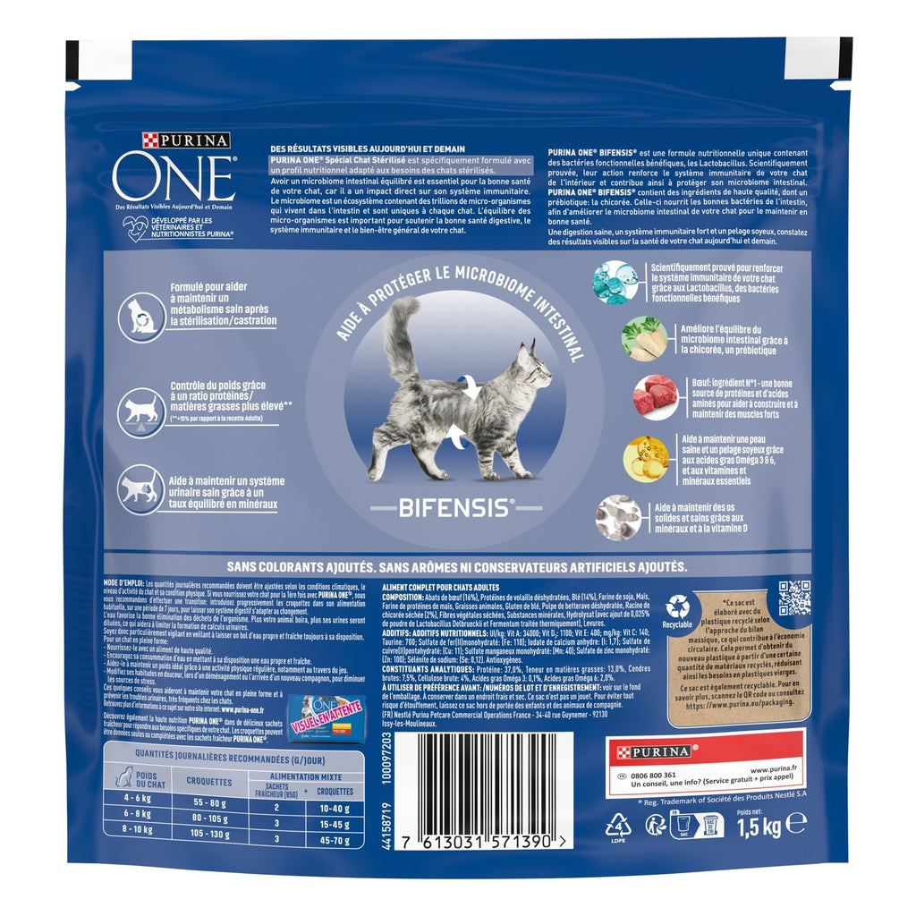 Purina One Bifensis Aliment pour chat adulte stérilisé au bœuf - 1,5 kg