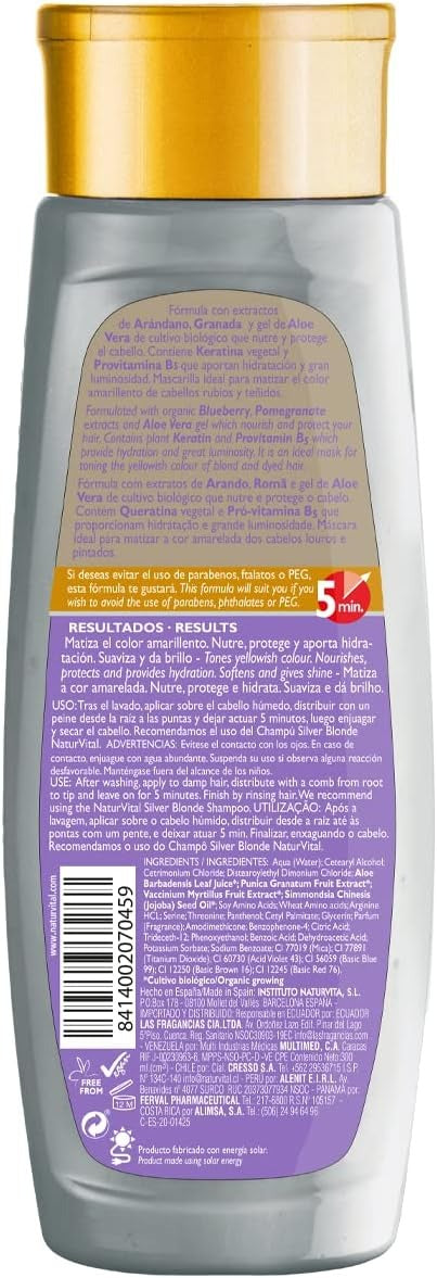 NaturVital Masque capillaire tonifiant pour cheveux blonds argentés 300 ml
