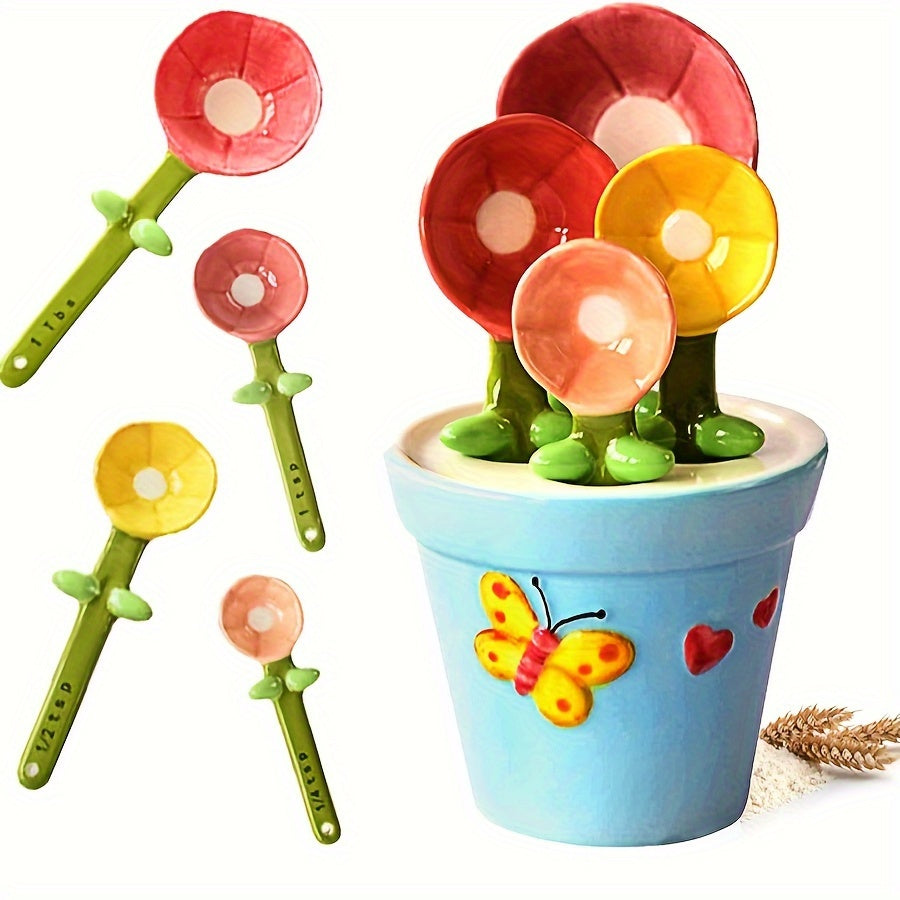 YumiPLUS Cuillères à motifs de fleurs mignonnes pour la pâtisserie, avec graduations en forme de pétale, Lot de 1