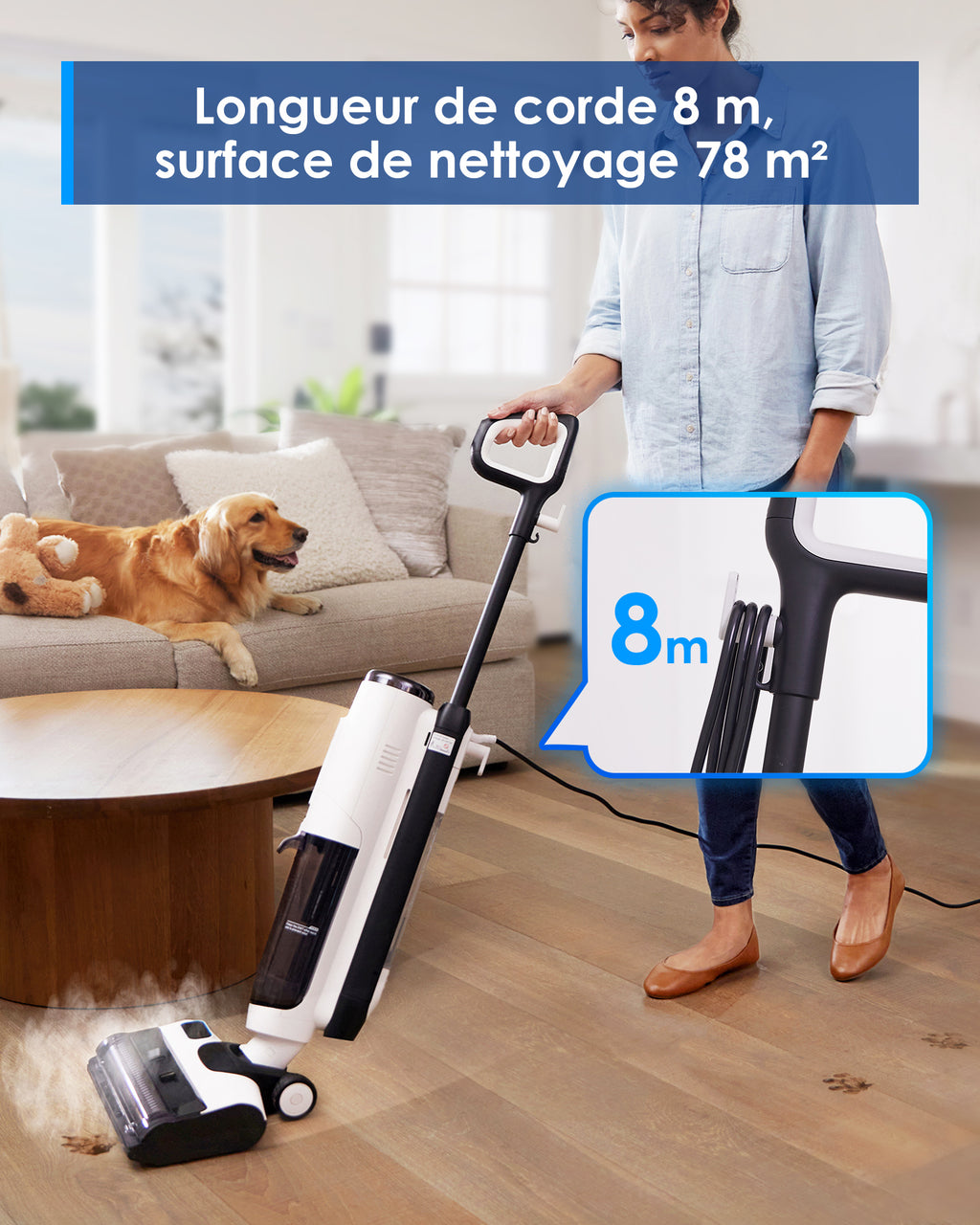 Tineco Floor One S5 Steam Balai serpillière intelligent filaire et nettoyeur de sols durs avec écran numérique, Cordon 8 m