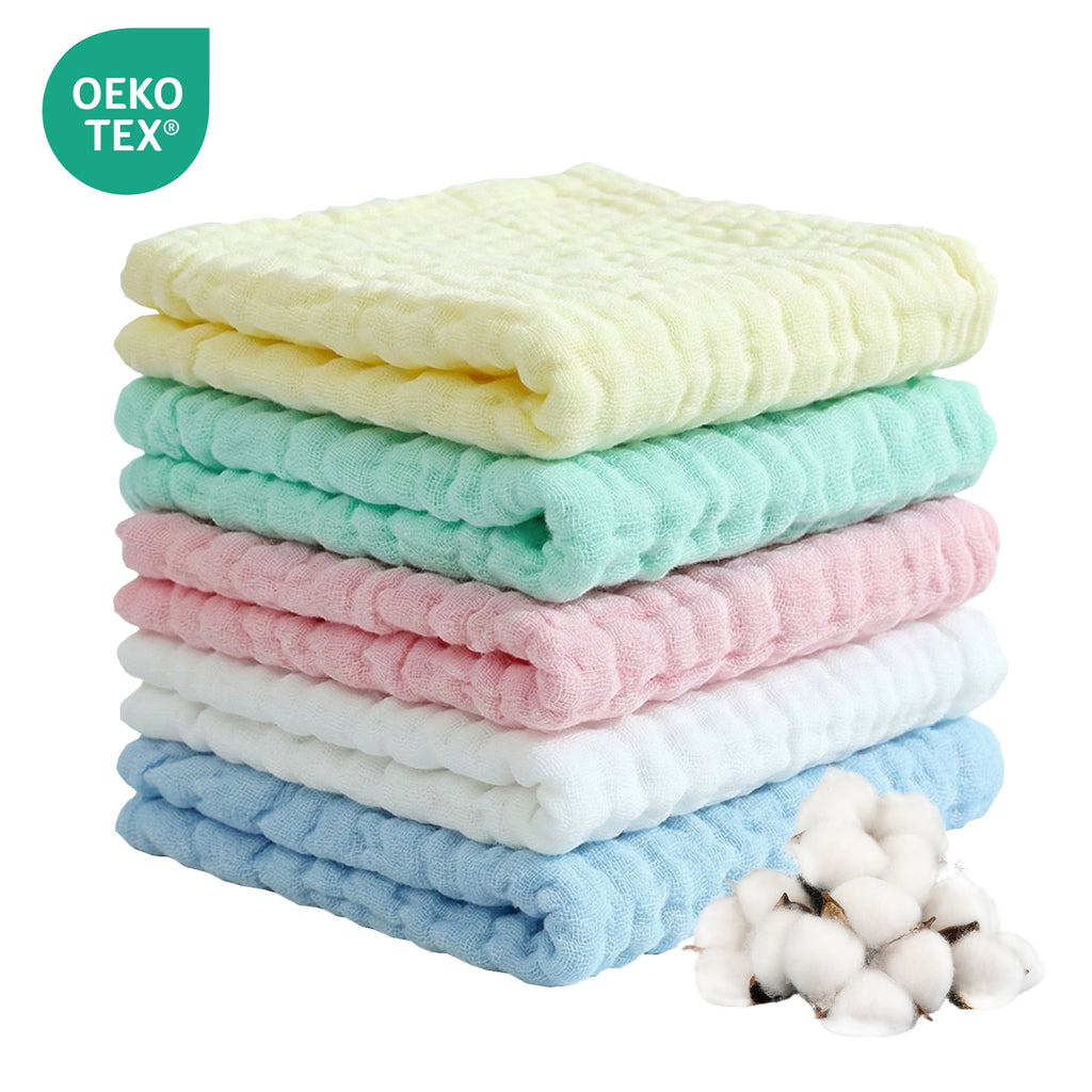 LeBonsoir Lot de 5 serviettes en mousseline 100 % coton 6 épaisseurs multicolore - 30 x 50 cm