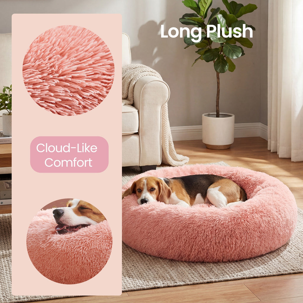 JOYFURNOS Panier pour chien en forme de beignet, Housse amovible et lavable, Rose