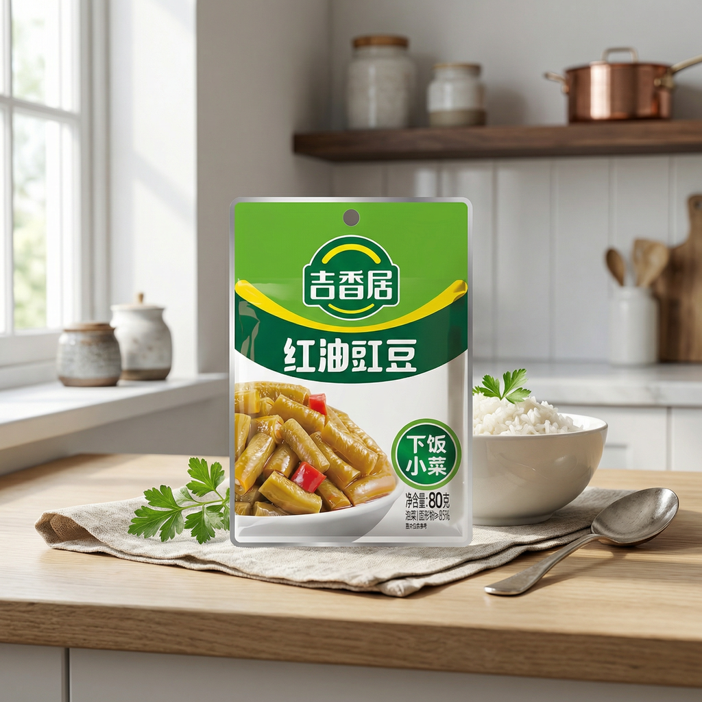 Haricots Longs Épicés à l’Huile Rouge Jixiangju 80g