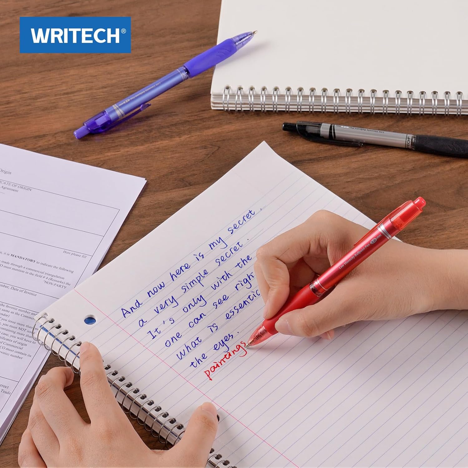 WRITECH Lot de 8 stylos à bille rétractables, pointe moyenne 1,0 mm, encre noire, bleue et rouge, écriture fluide, encre à faible viscosité