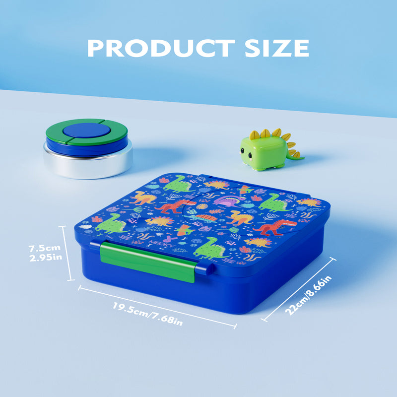 Meoky Boîte repas compartimentée à loquet unique 54 oz - Dinosaure bleu
