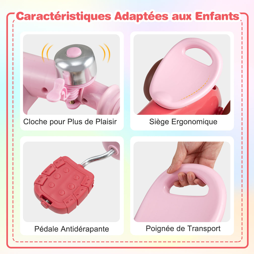 Costway Tricycle pour enfants, Limiteur de direction, Panier avant et sonnette, Rose