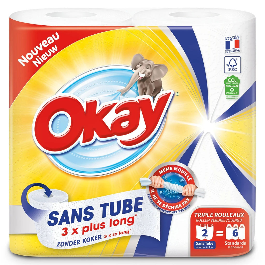 OKAY Tubeless Essuie-Tout sans Tube, 3x Plus Long, 2 Rouleaux