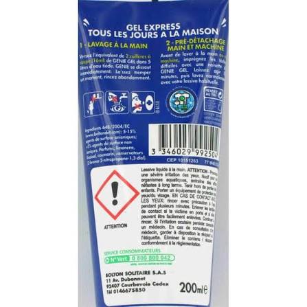 GENIE Lessive gel lavage à la main pour textiles délicats, soie et laine 200 ml