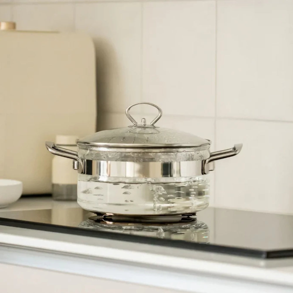 Belissam Marmite en verre borosilicate tous feux et four avec couvercle et sans PFAS/PTFE 20 cm - 2,5 L