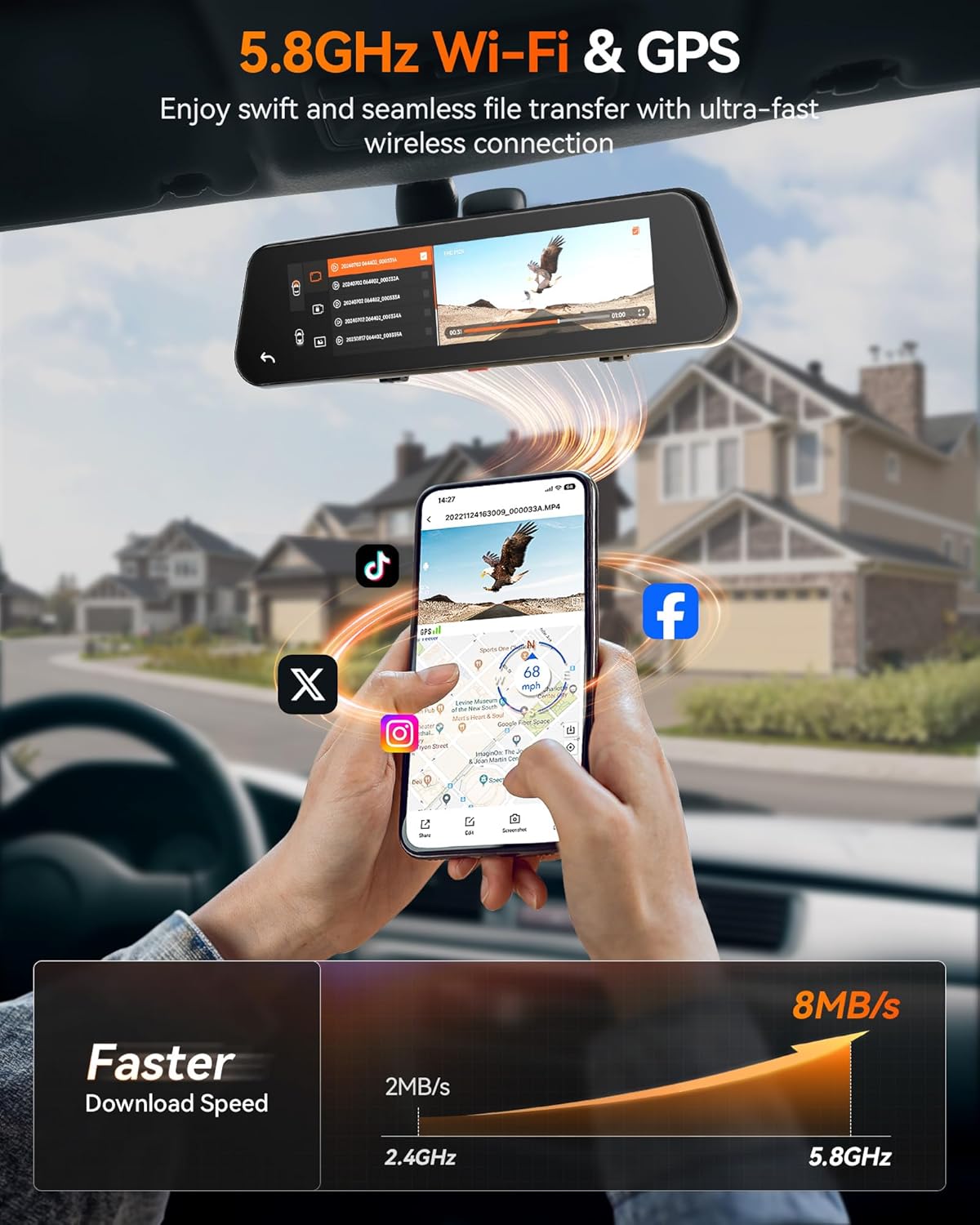 WOLFBOX G900 PRO Dashcam rétroviseur avec capteur 8 MP STARVIS IMX678, caméra rétroviseur 12 pouces avec vision arrière 2,5K et avant 4K, carte SD 128 Go incluse, commande vocale