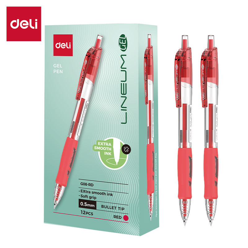 Deli Lot de 12 stylos à encre gel rouge - 0,5 mm