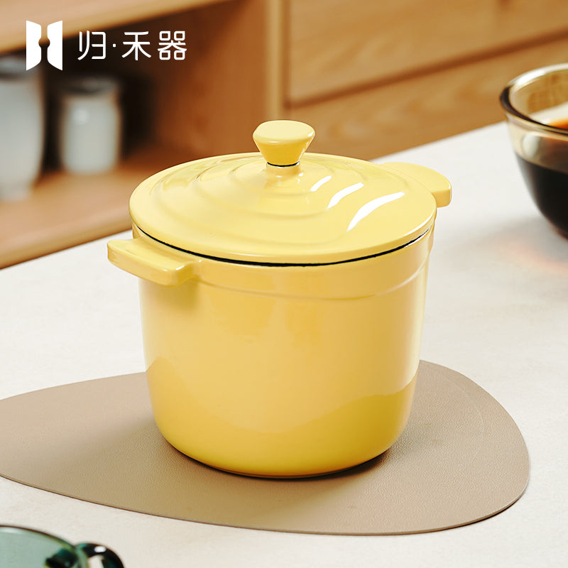 Pot pour aliments pour bébés en fonte émaillée, mini faitout multifonction pour 1 personne pour bouillie et soupe, compatible avec les plaques à induction, hot pot pour 1 personne
