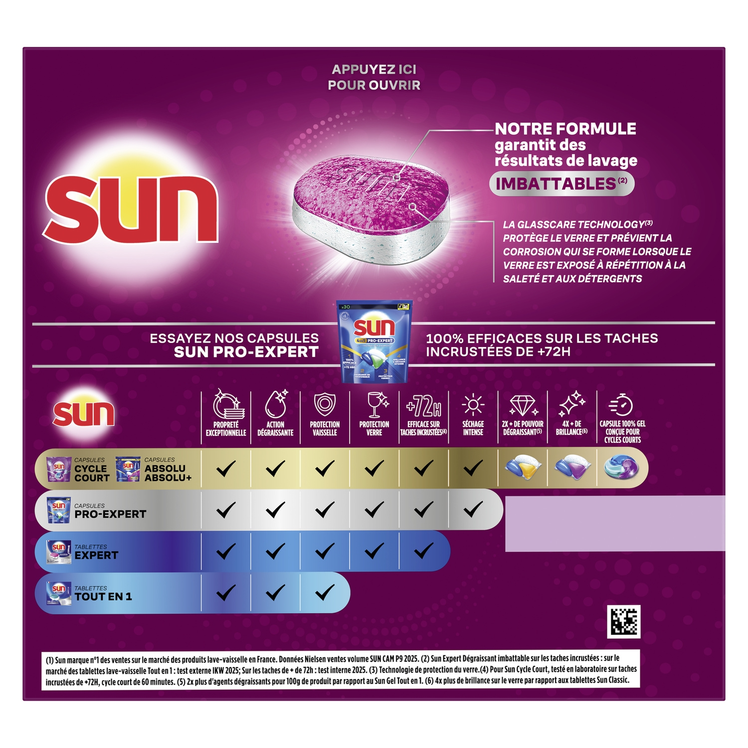 SUN Expert Tablettes lave-vaisselle Tout en 1 dégraissantes technologie Glasscare 42 tablettes (42 lavages)