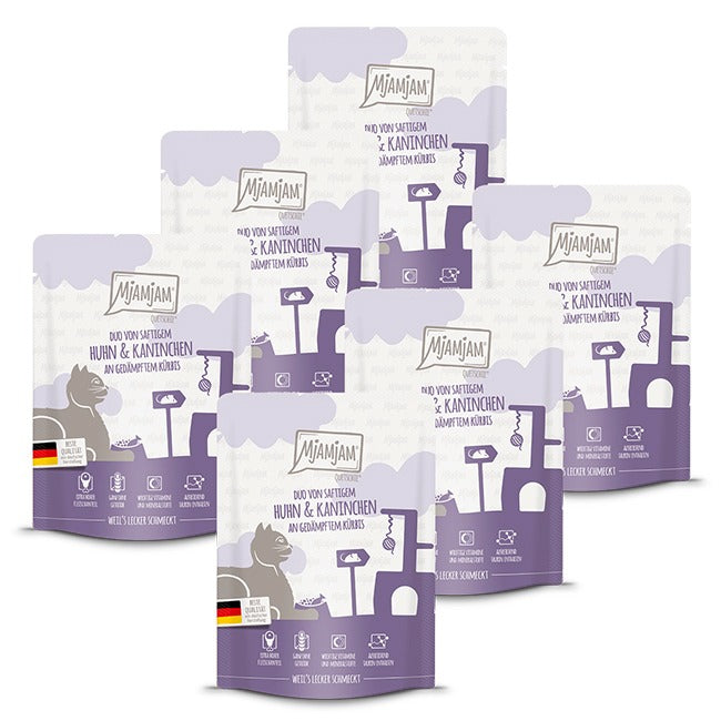[Peut être servi frais pour l'été] MjAMjAM Duo Quetschie Nourriture humide pour chat poulet lapin citrouille 300 g x 6