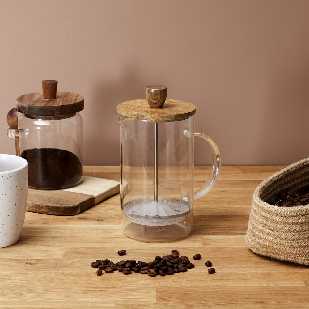 COOK CONCEPT Cafetière à piston en verre et acacia, 85 cl
