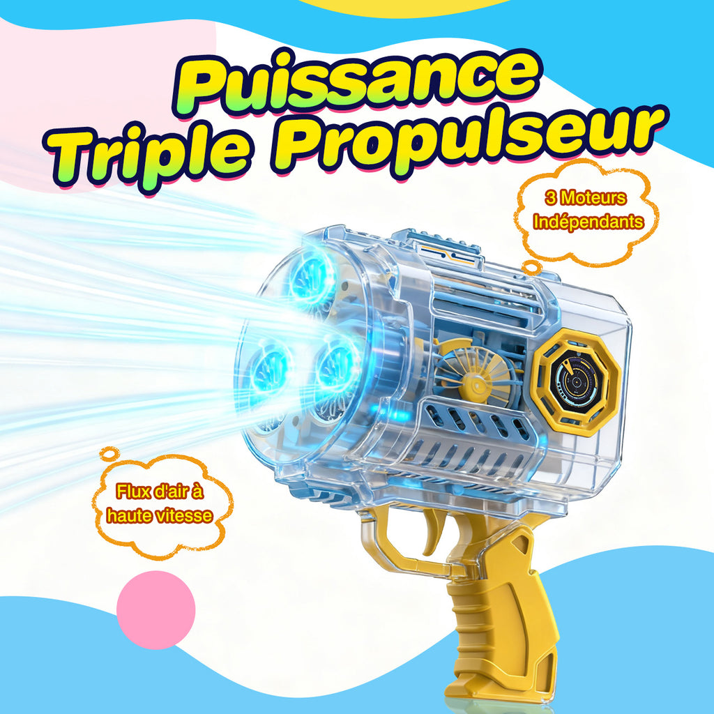 TOKKY Pistolet à bulles électrique 36 trous pour enfants avec lumières colorées et liquide à bulles de remplacement - Bleu