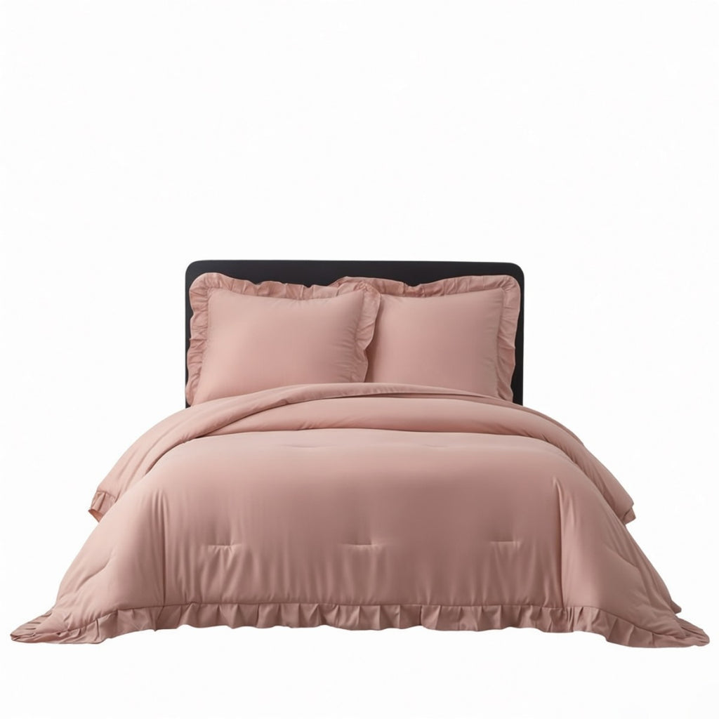 MEEALLHOME Parure de lit vintage à volants rose - 1 housse 135 x 200 cm et 1 taie 80 x 80 cm