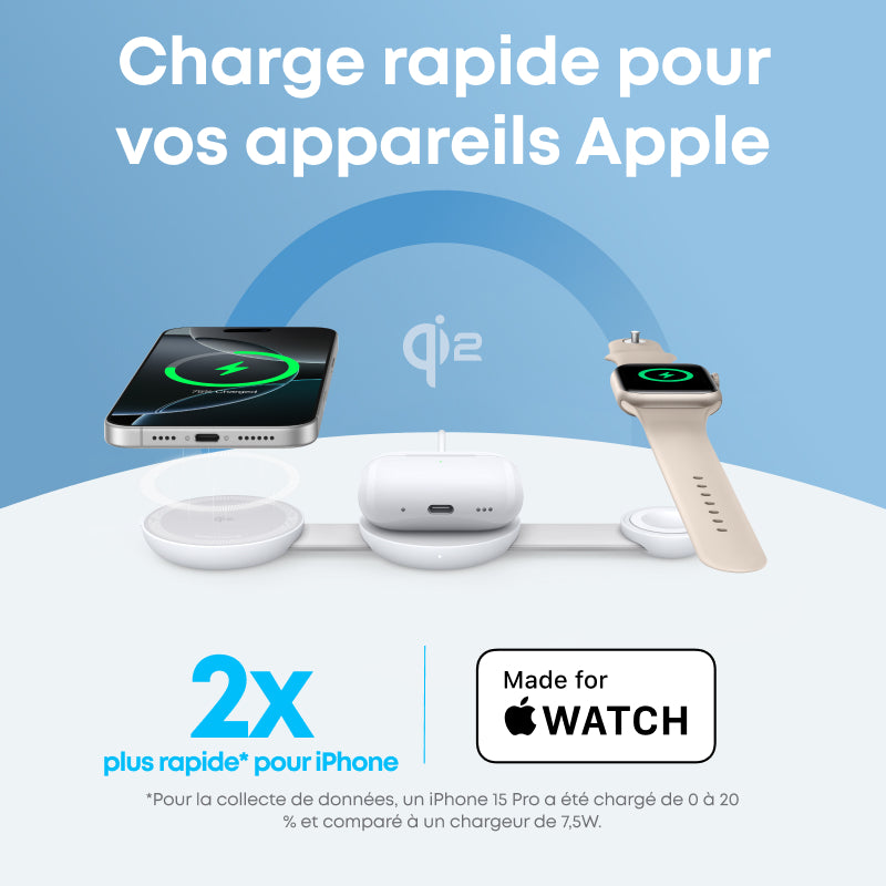Anker MagGo station de charge sans fil 3 en 1, compatible MagSafe, certifiée Qi2 15W, chargeur de voyage pliable, pour iPhone 17/16/15/14, AirPods, Apple Watch (chargeur USB-C inclus)