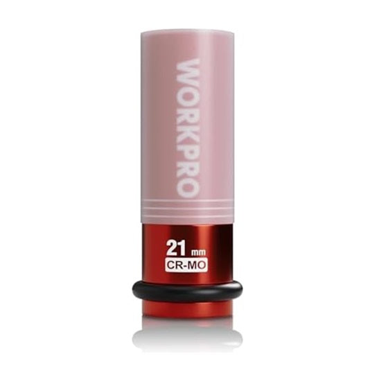WORKPRO Douille de protection de pneu 1/2" Dr. x 21 mm - Rouge avec anneau en caoutchouc