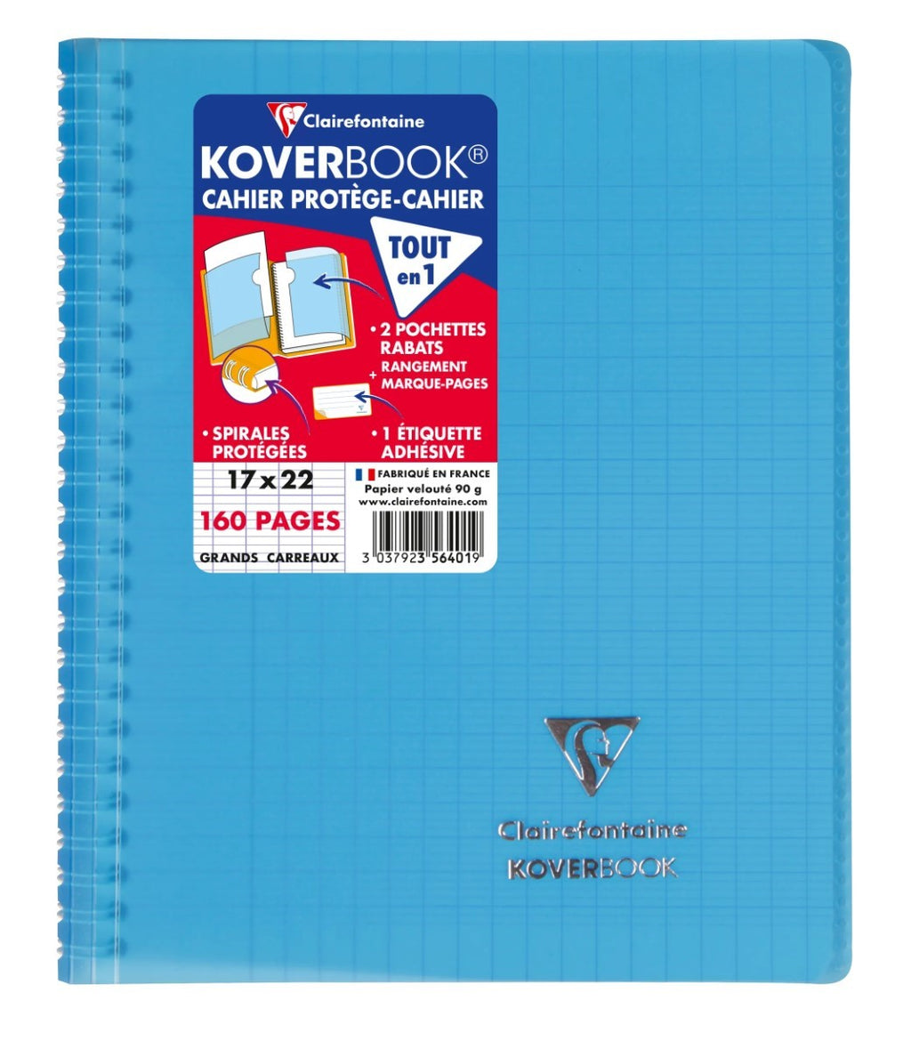 Koverbook Carnet à Spirale 17x22 cm Réglure Large 160 Pages Couverture Transparente