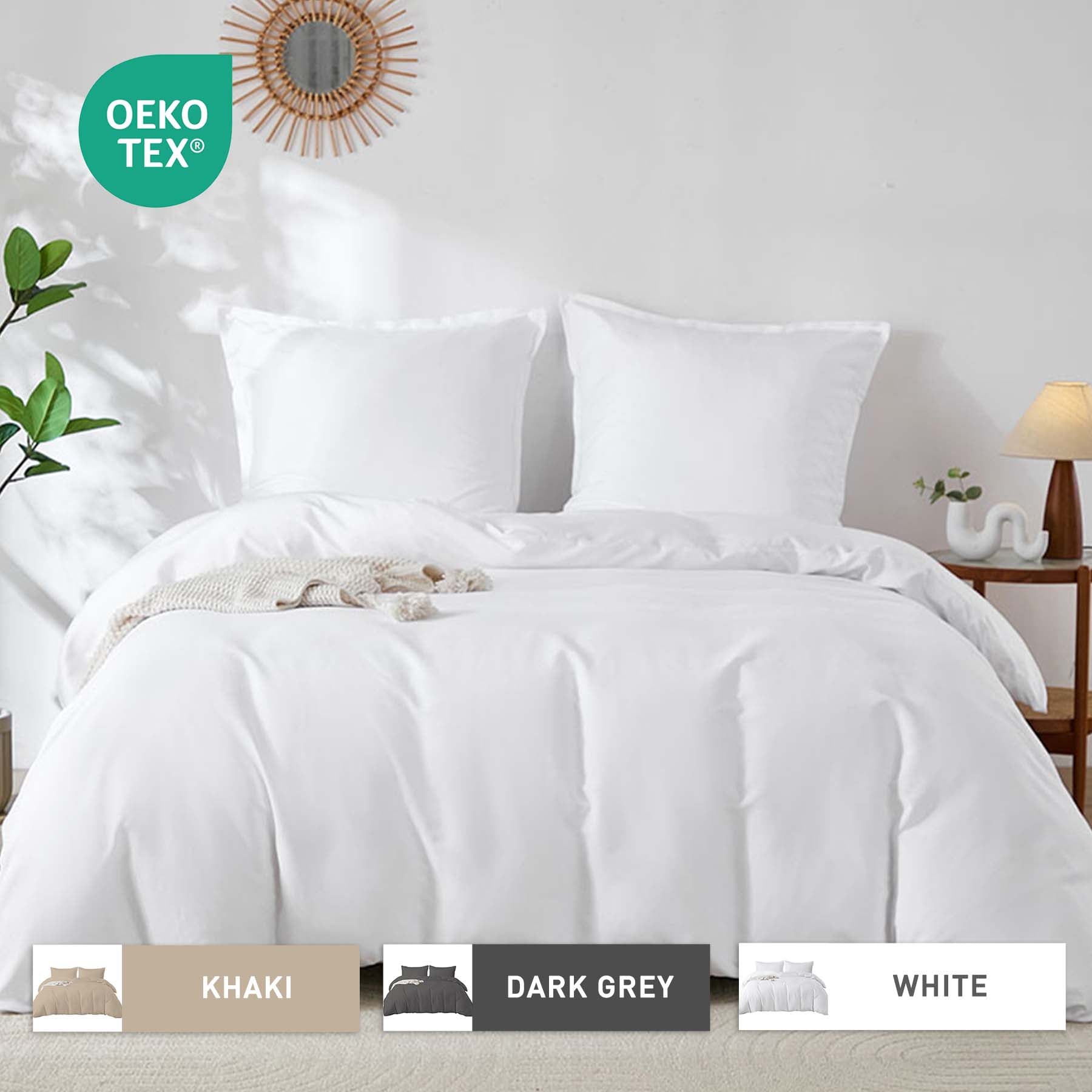LEBONSOIR Parure de lit avec housse de couette Blanc 200 x 200 cm/65 x 65 cm x 2 Respirant Durable Doux Confortable Avec zip 3 pièces Comprend 1 housse de couette et 2 taies d'oreiller Sans couette
