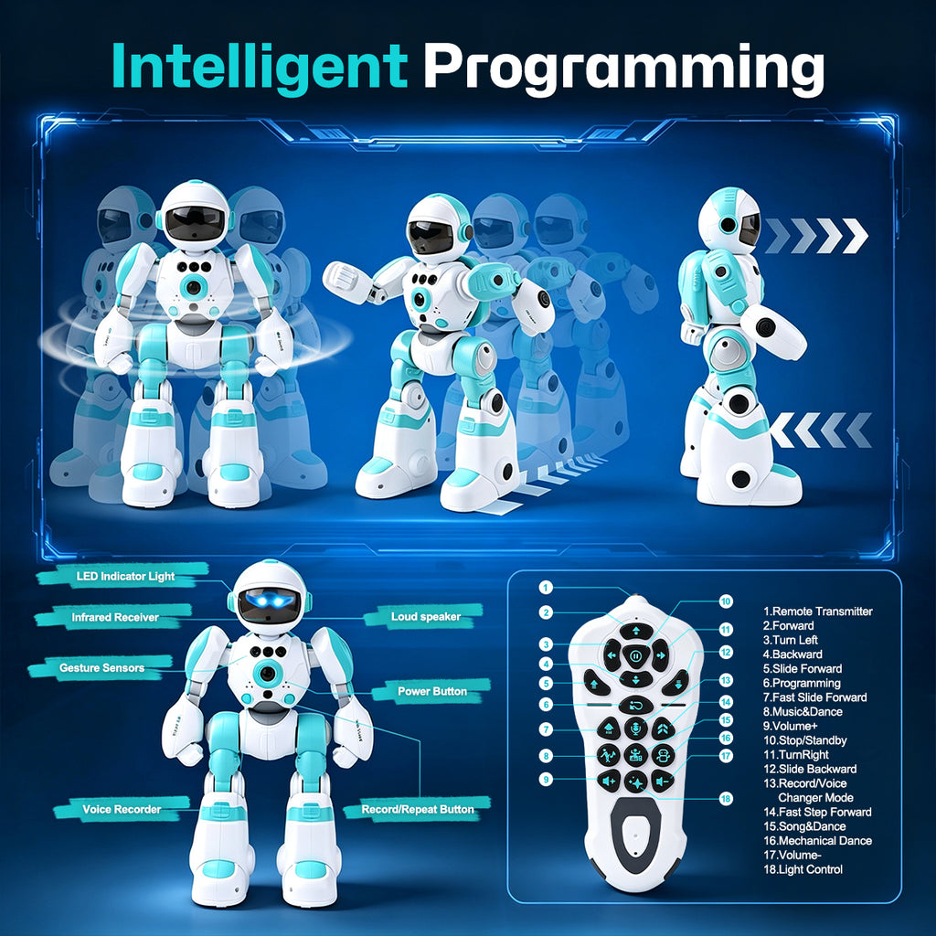 Large Robot with Remote Voice Control: Smart Programmable Educational Storytelling Toy with Gesture Sensing, Gift for Kids.