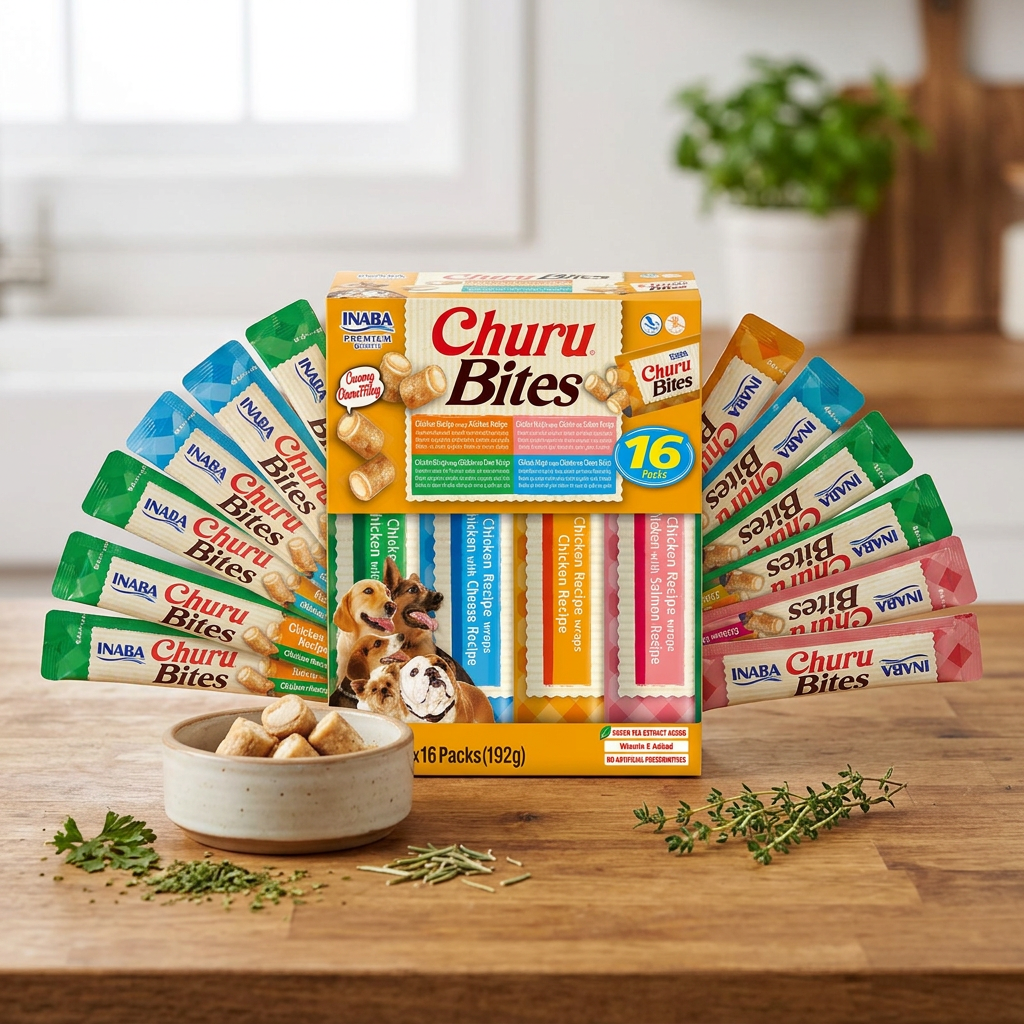 INABA Bouchées friandises pour chiens, Assortiment 4 saveurs de poulet, 12 g x 16 paquets