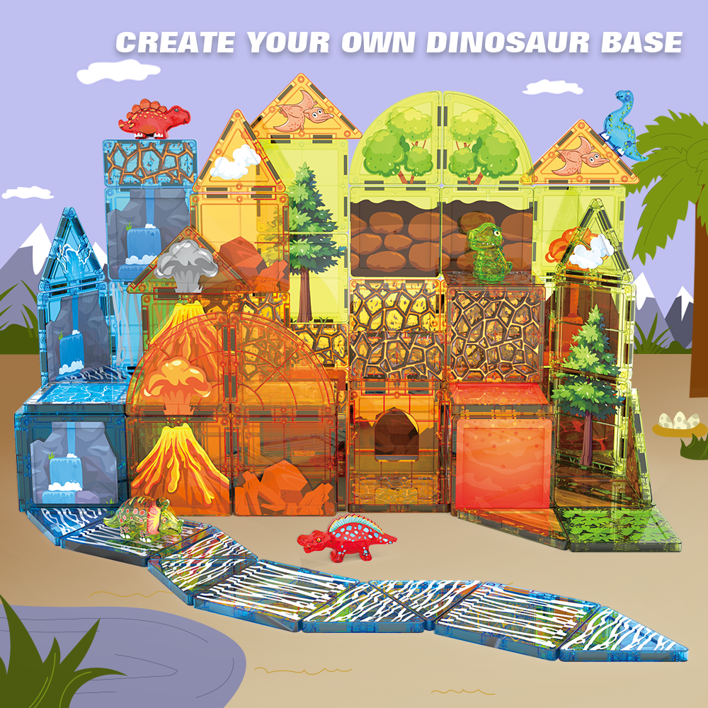 XINQIYUAN Ensemble de blocs de construction magnétiques dinosaures 7,5 cm 79 pièces jouet éducatif pour enfants [Mélange aléatoire – Couleurs de l'image principale uniquement]