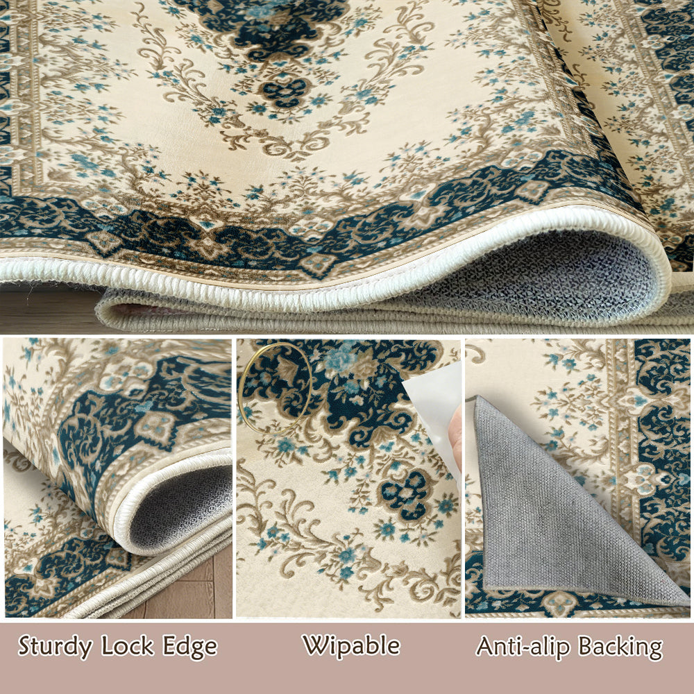 WhereHike Tapis vintage antidérapant avec poils ras à motif floral vert - 152 x 213 cm