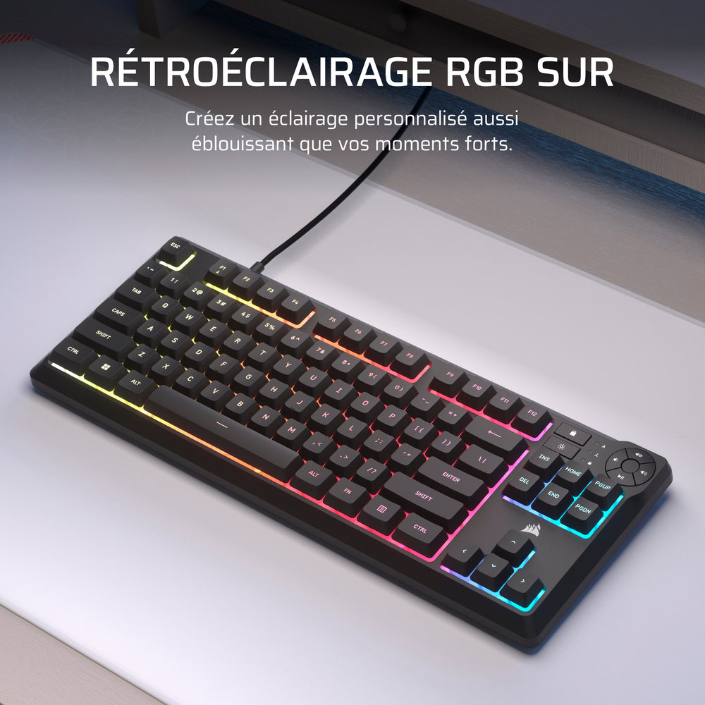 Corsair K55 CORE Clavier Gaming Membrane Filaire RGB TKL - AZERTY - Noir
