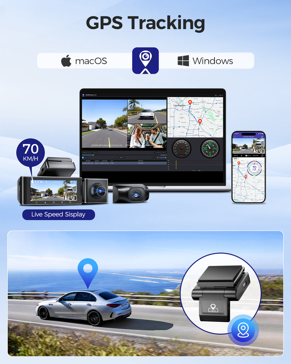 AZDOME M550 MAX 4K Dashcam Voiture 4K+ 1080P+ 2,5K Avant Arrière Intérieur avec Double STARVIS, Carte SD 64 Go, WiFi, GPS, Super Vision Nocturne