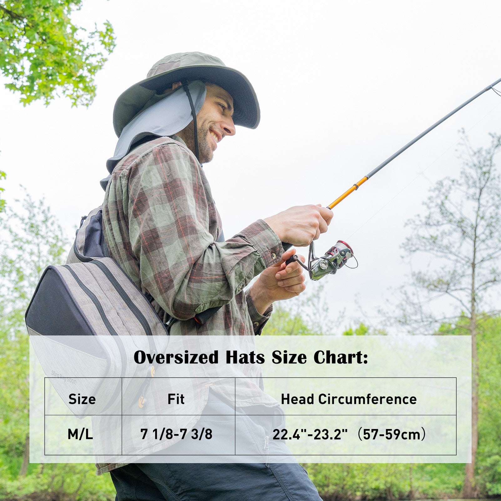 TOP-EX Chapeau de pêche pour homme avec protection UV, couvre-nuque à effet froid, emplacement pour lunettes, bords larges, taille M/L - Navy