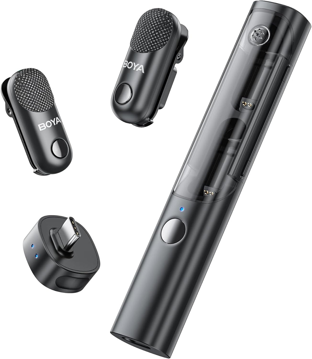 Micro Cravate Sans Fil BOYA Magic-05 USB-C AI Transformable pour Appareil Photo, iPhone 16/17, Android, PC (2 Émetteurs + 1 Récepteur + Boîtier de Charge)