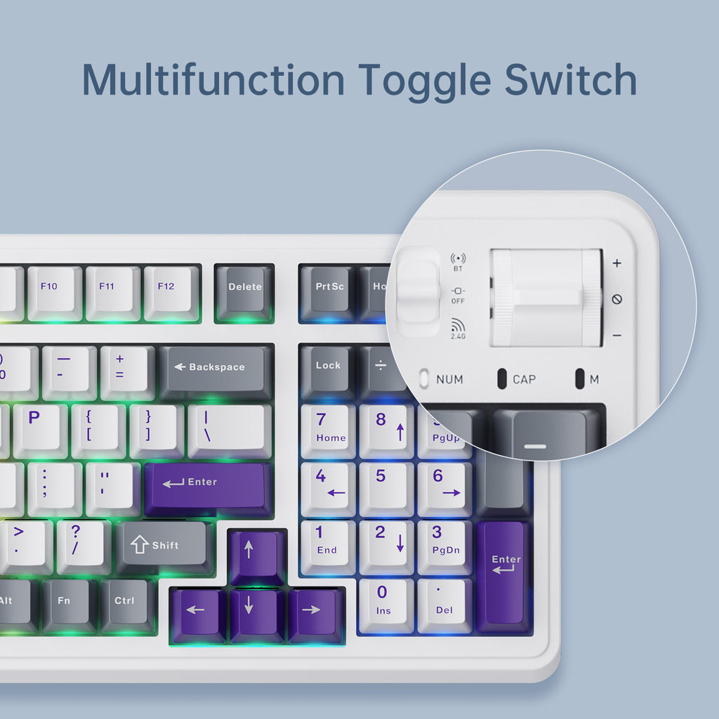 Machenike KG98 clavier mécanique 96 % tri-mode, disposition QWERTY US, clavier de jeu personnalisable à échange à chaud, interrupteurs linéaires pré-lubrifiés, éclairage RGB latéral