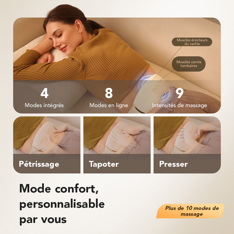 SKG GS500 Appareil de massage pour le bas du dos Soulagement des douleurs lombaires 3.0 Massage profond des tissus avec thermothérapie à lumière rouge Fin et portable Cadeau pour l'être aimé